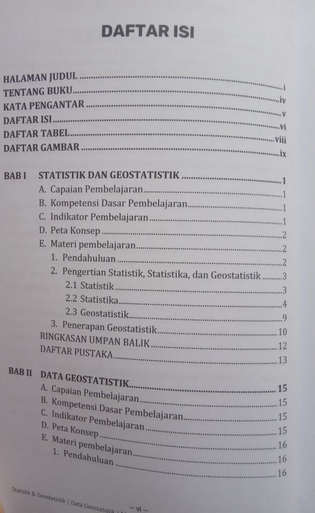 Daftar Isi Buku Geostatistika Tambang - Yustina Hong Lawing, ST, M.Si