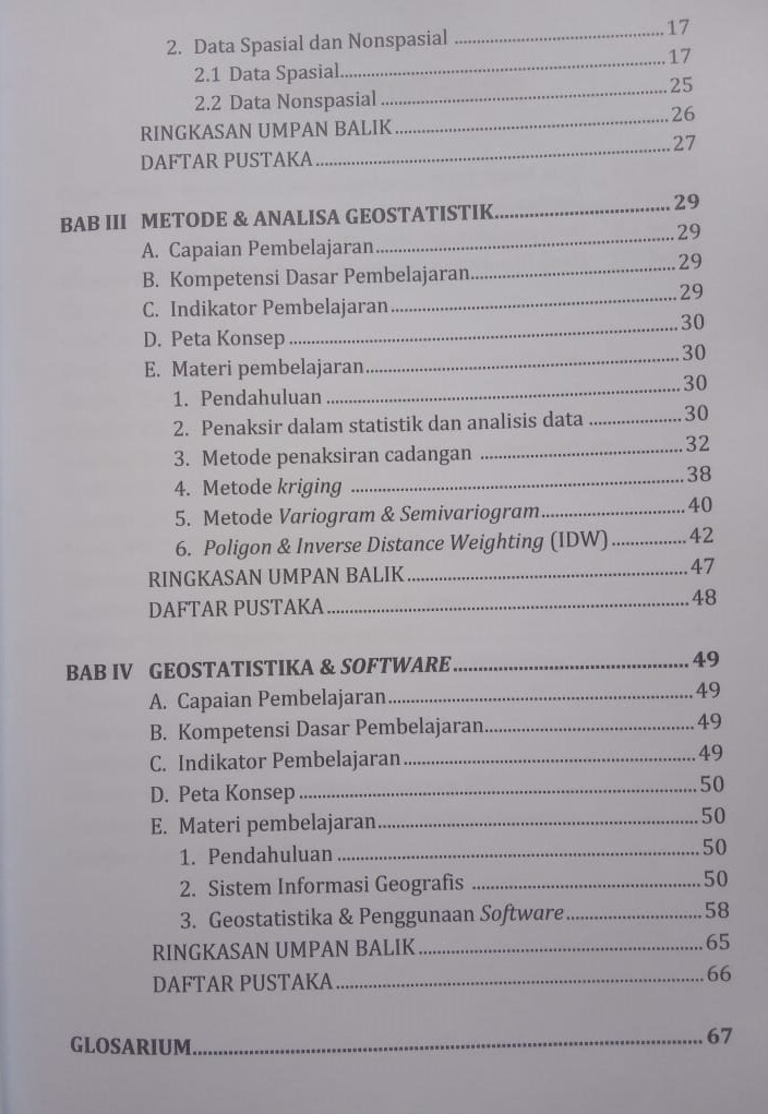 Daftar Isi Buku Geostatistika Tambang - Yustina Hong Lawing