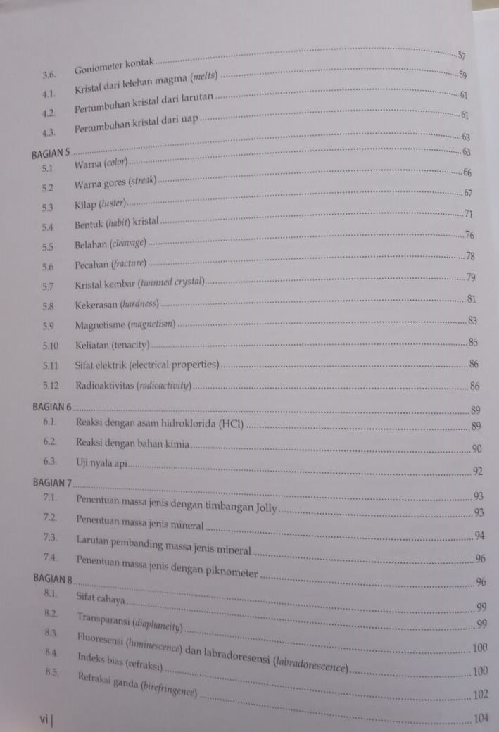 Daftar Isi Buku Mineralogi - Andy Yahya Al Hakim Penerbit ITB Press