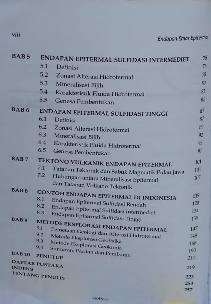 Daftar Isi Endapan Emas Epitermal - Geologi, Karakteristik dan Metode Ekslorasi Arifudin Idrus - Sukmandaru Prihatmoko Penerbit Teknosain